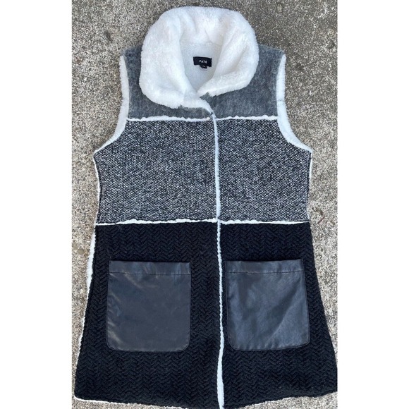 Fate Jackets & Blazers - FATE Wool Blend Vest Black Gray White Faux Shearling Leather Vest Size Medium